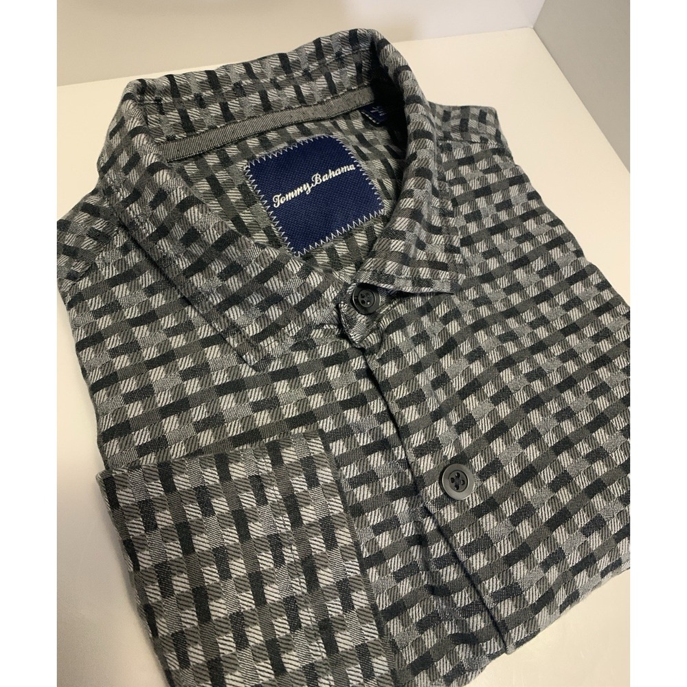 Tommy Bahama L 55% Silk Short Sleeve Button Up Shirt Men's Gray Camp Beach